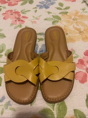 Born Yellow Leather Knot Slide Sandals